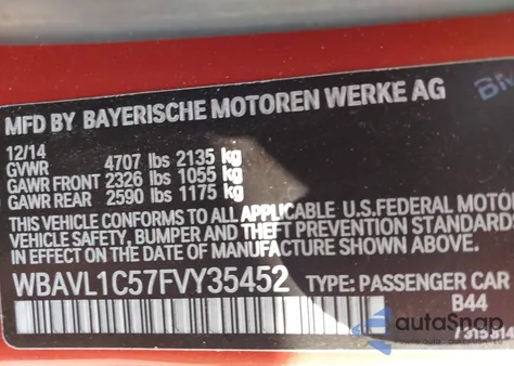 2015 BMW X1 xDrive28I from USA, damaged, VIN WBAVL1C57FVY35452